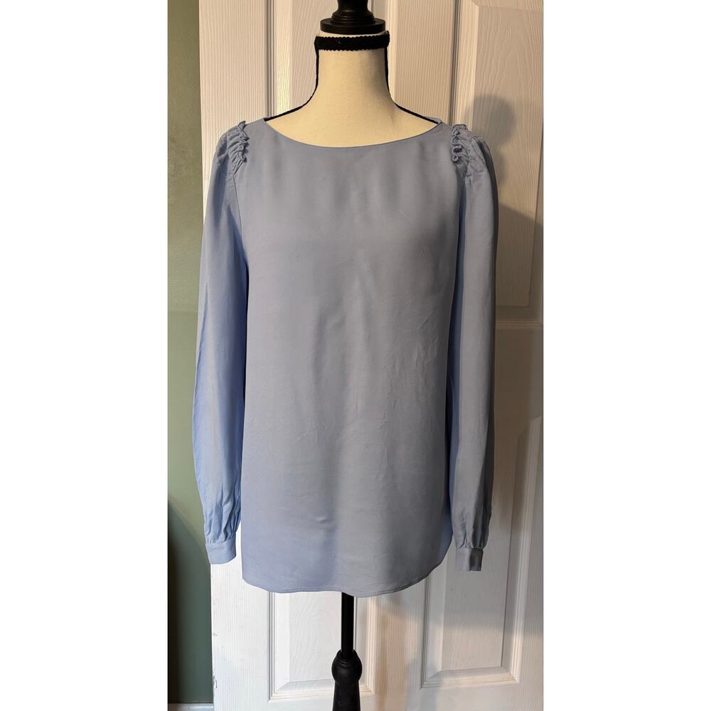 Lafayette 148 Blouse 100% Silk Women's Small Light Blue Long Sleeve
